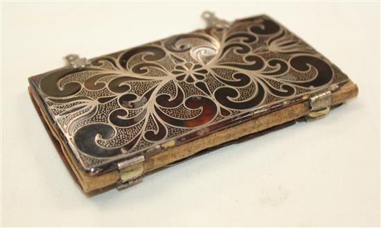 A Charles I silver and tortoiseshell prayer book cover, c.1640, 4.5in.